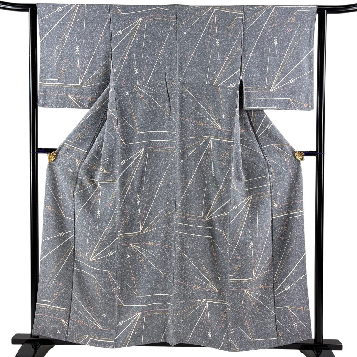 【美品】 小紋 身丈153.5cm 裄丈63cm 正絹 秀品 【中古】 小紋 身丈153.5cm 裄丈63cm S 袷 落款あり 木目柄 青灰色 正絹 秀品 一