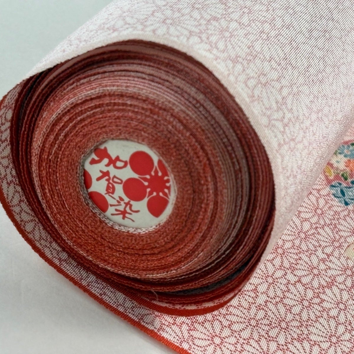 反物 秀品 小紋 加賀友禅 扇 菊 朱色 正絹｜中古・古着・リサイクル