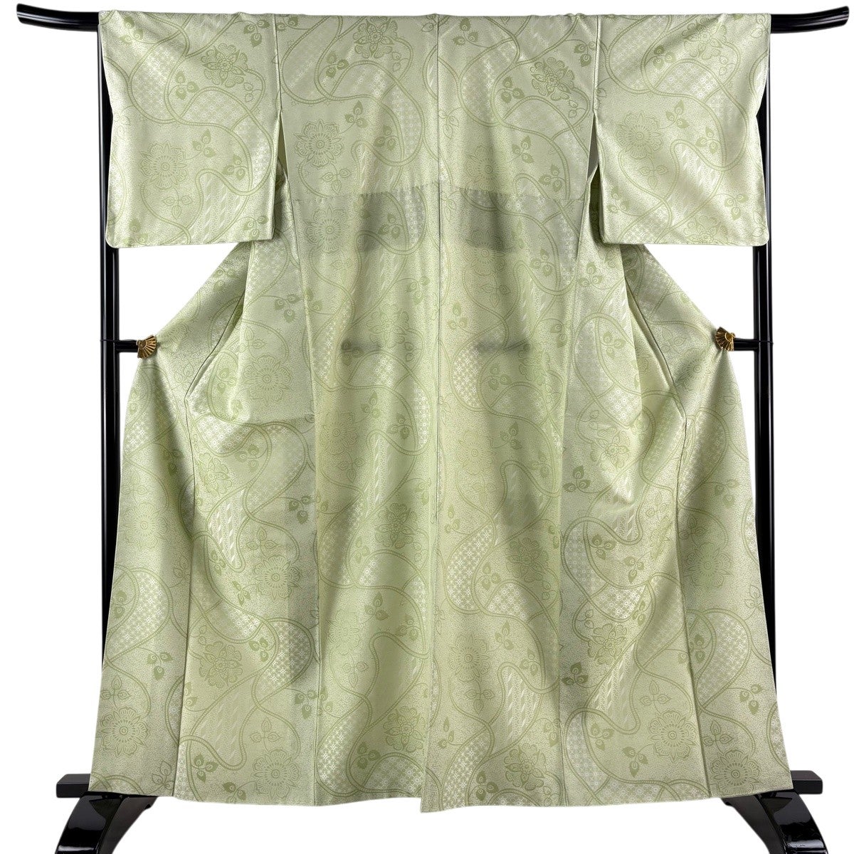 訪問着 身丈165cm 裄丈71cm L 袷 菊 秋草 染め分け 黄緑色 正絹 逸品