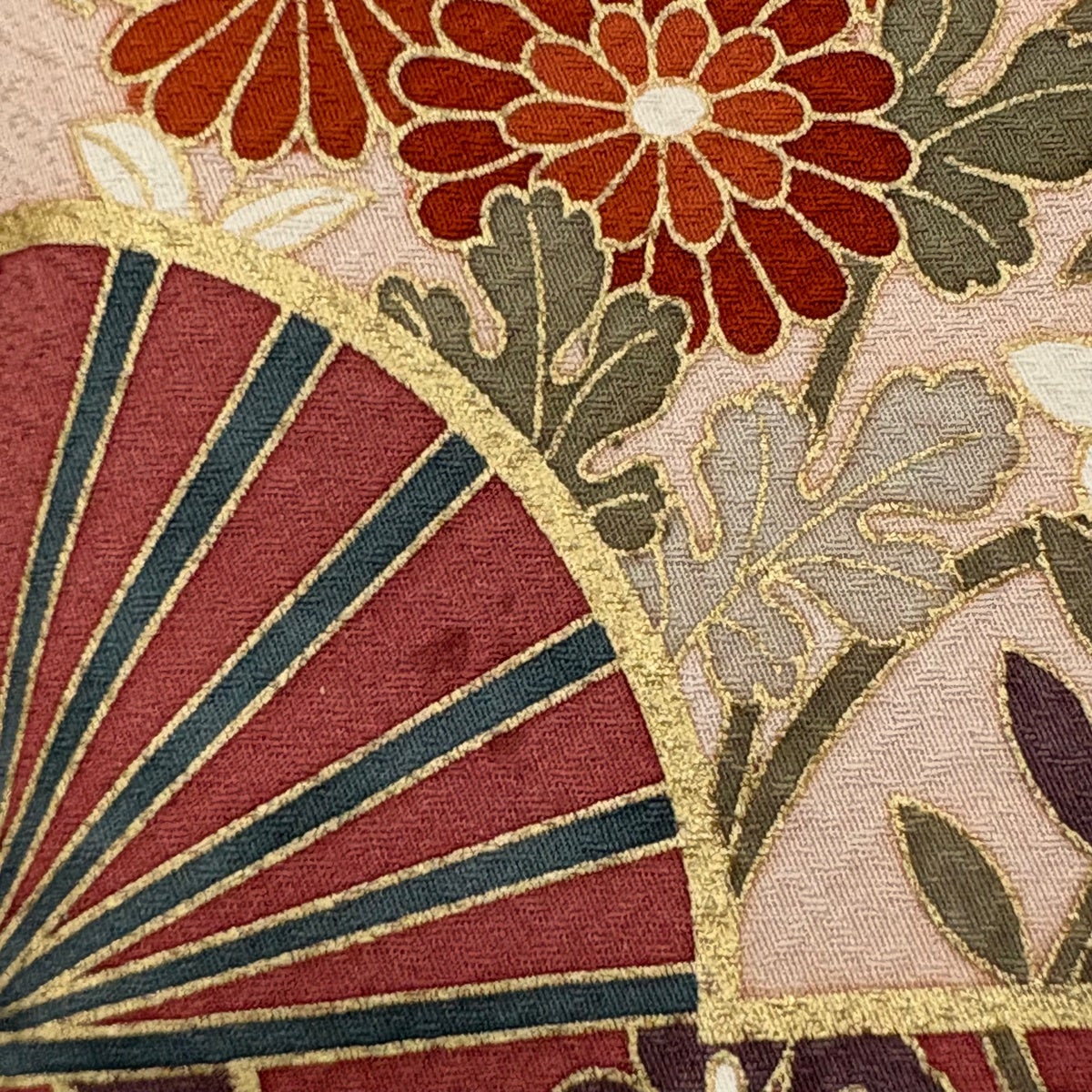 訪問着 身丈157cm 裄丈63cm S 袷 扇 桜 金彩 染め分け 小豆色 正絹 秀