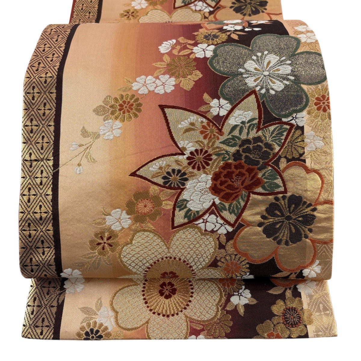 美品】 袋帯 秀品 やまと 桜 菊 金糸 箔 薄ピンク 六通 正絹｜中古