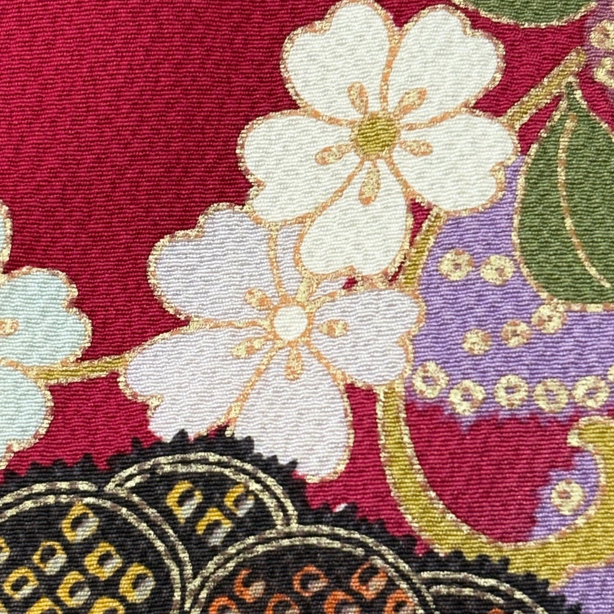 振袖 身丈169cm 裄丈69cm L 袷 菊 桜 金糸 金彩 赤紫 正絹 秀品｜中古