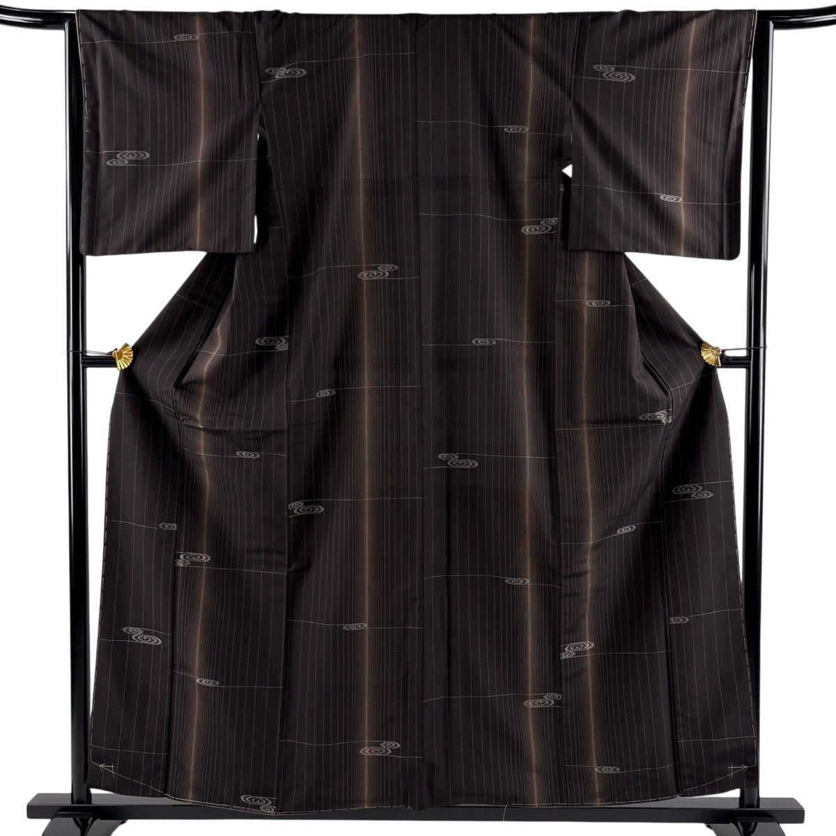 美品】 紬 身丈158cm 裄丈64.5cm M 袷 観世水 縦縞 焦茶色 正絹 秀品