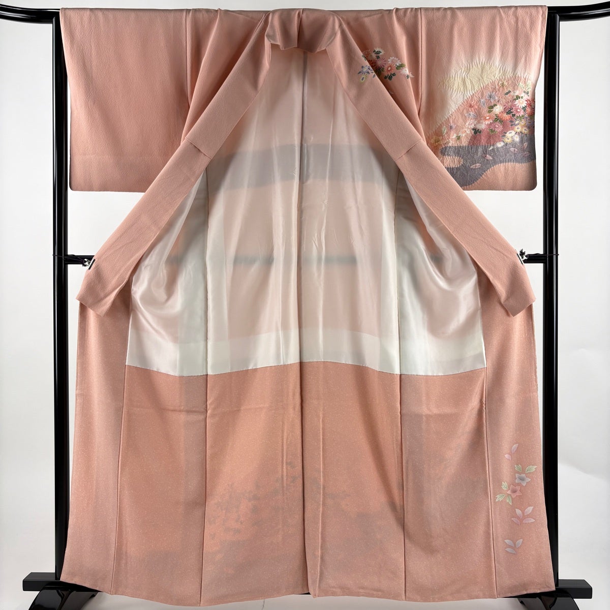 美品】 訪問着 身丈160cm 裄丈64.5cm M 袷 草花 霞 絞り ぼかし ピンク