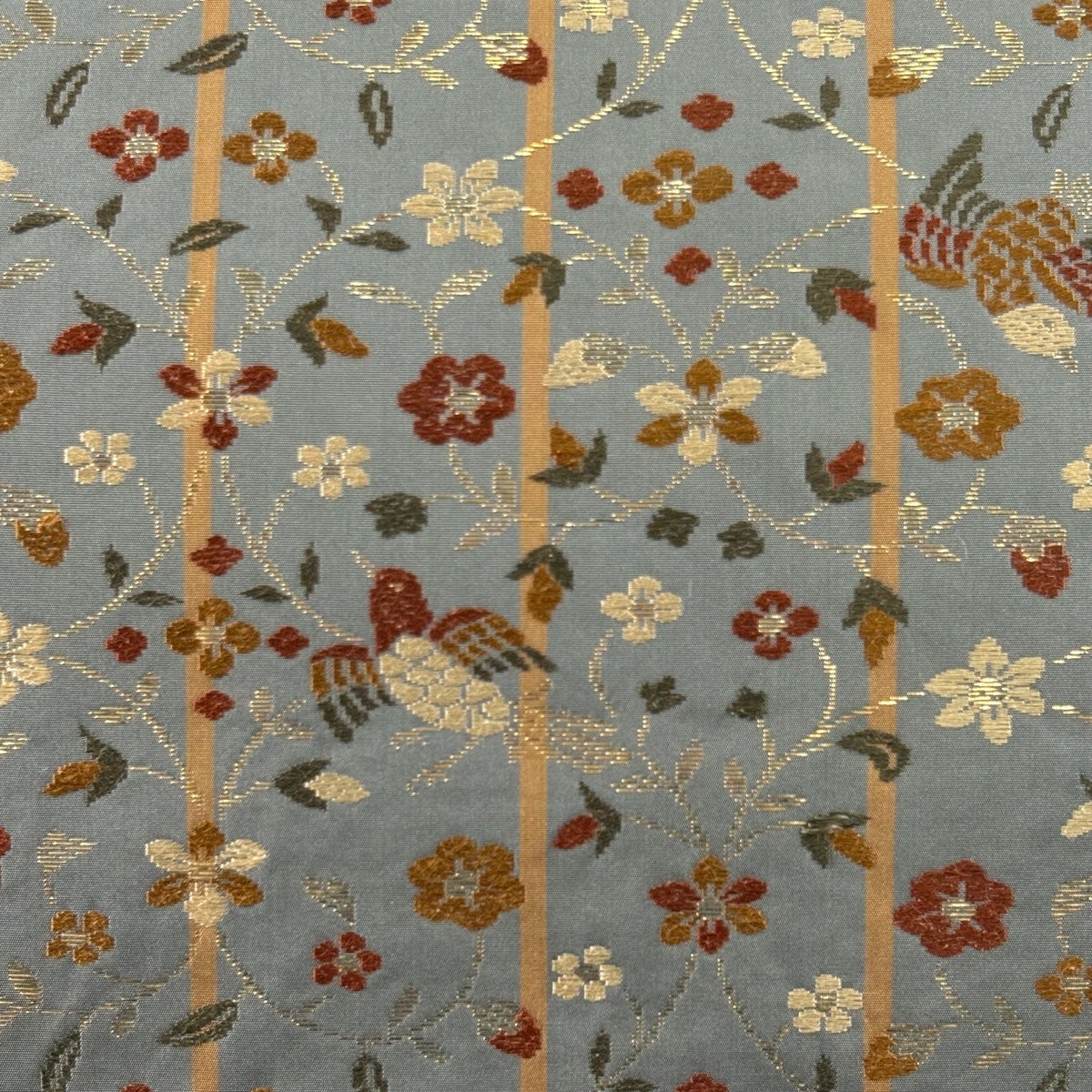 30%OFF 名古屋帯 秀品 花唐草 鳥 刺繍 箔 灰色 正絹 K30｜中古・古着