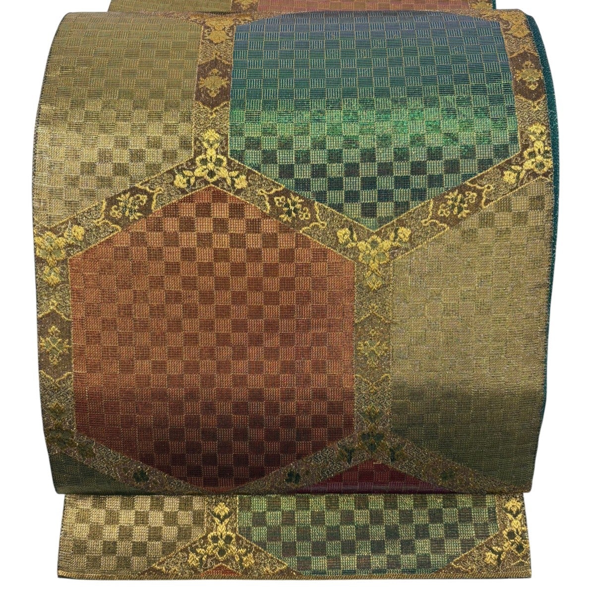袋帯 秀品 草花 亀甲 金銀糸 箔 金色 六通 正絹｜中古・古着