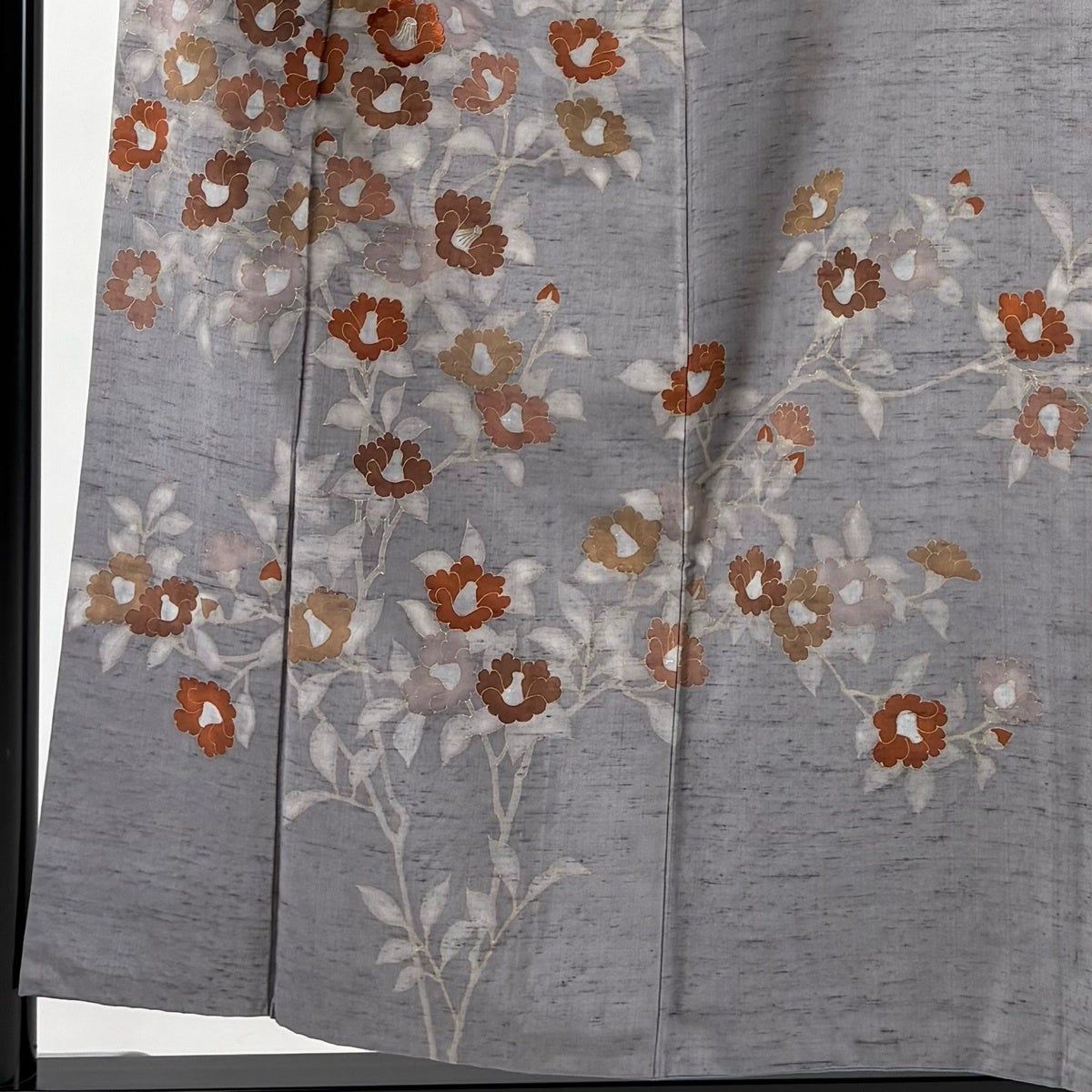 訪問着 身丈156cm 裄丈62cm S 袷 紬地 枝花 金糸 金彩 灰色 正絹 秀品