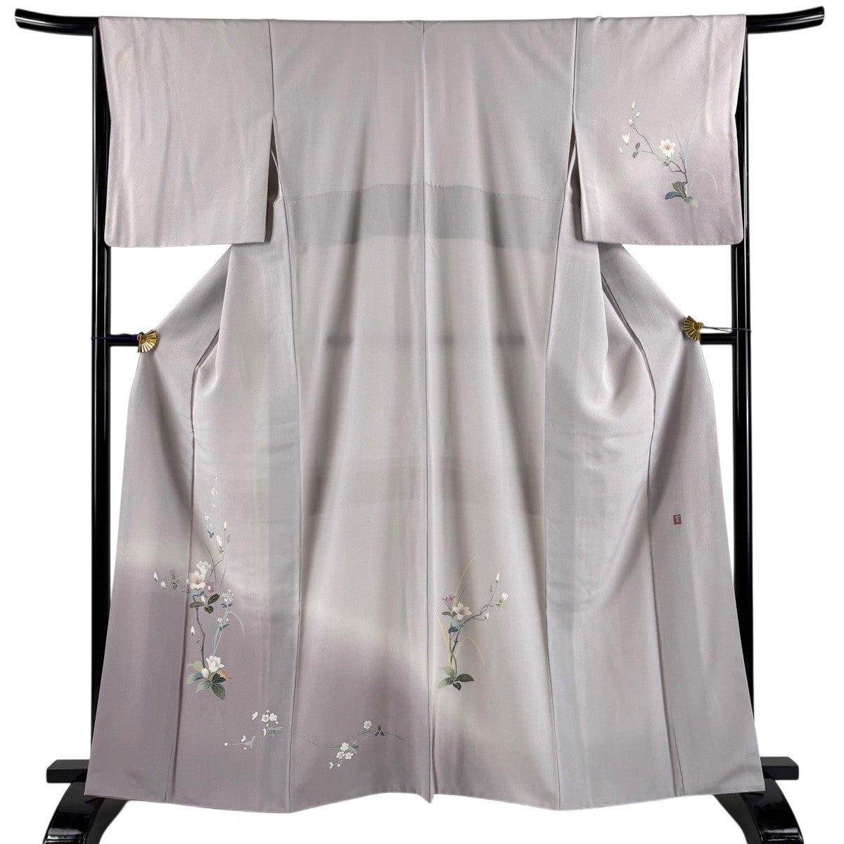 付下げ 身丈160.5cm 裄丈66cm M 袷 草花 花菱 刺繍 ぼかし ベージュ