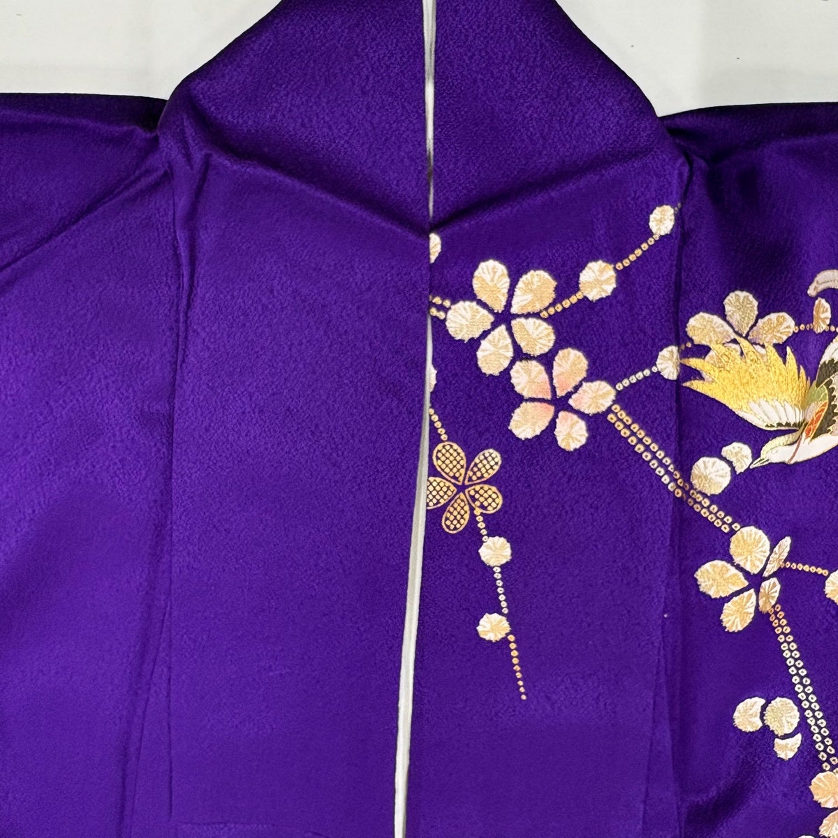振袖フルセット　紫　美品　成人式　草花　金彩　刺繍 美品】 振袖 身丈174cm 裄丈64.5cm M 袷 鳳凰 草花 金糸 金銀彩 紫
