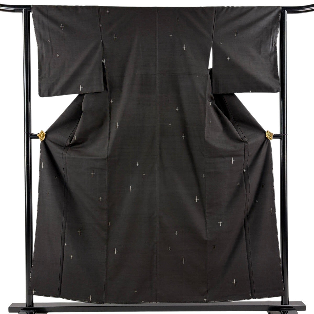 紬 身丈156cm 裄丈63cm S 袷 十字絣 墨色 正絹 秀品｜中古・古着