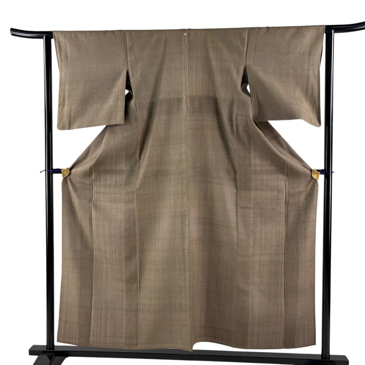 紬 身丈165cm 裄丈64cm M 単衣 扇 草花 薄茶色 正絹 秀品｜中古・古着