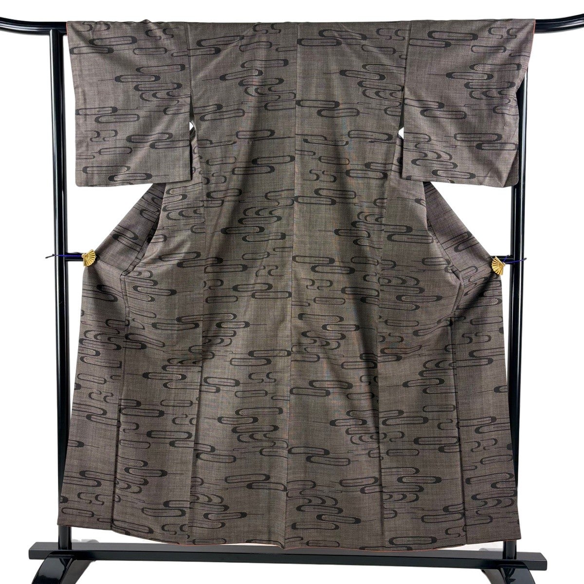 美品】 紬 身丈155.5cm 裄丈65.5cm M 袷 純泥染 証紙あり 幾何学 焦