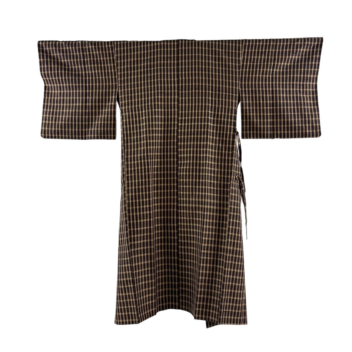 美品】 道中着 身丈127cm 裄丈64.5cm M 和装コート 着物衿 紬地 格子