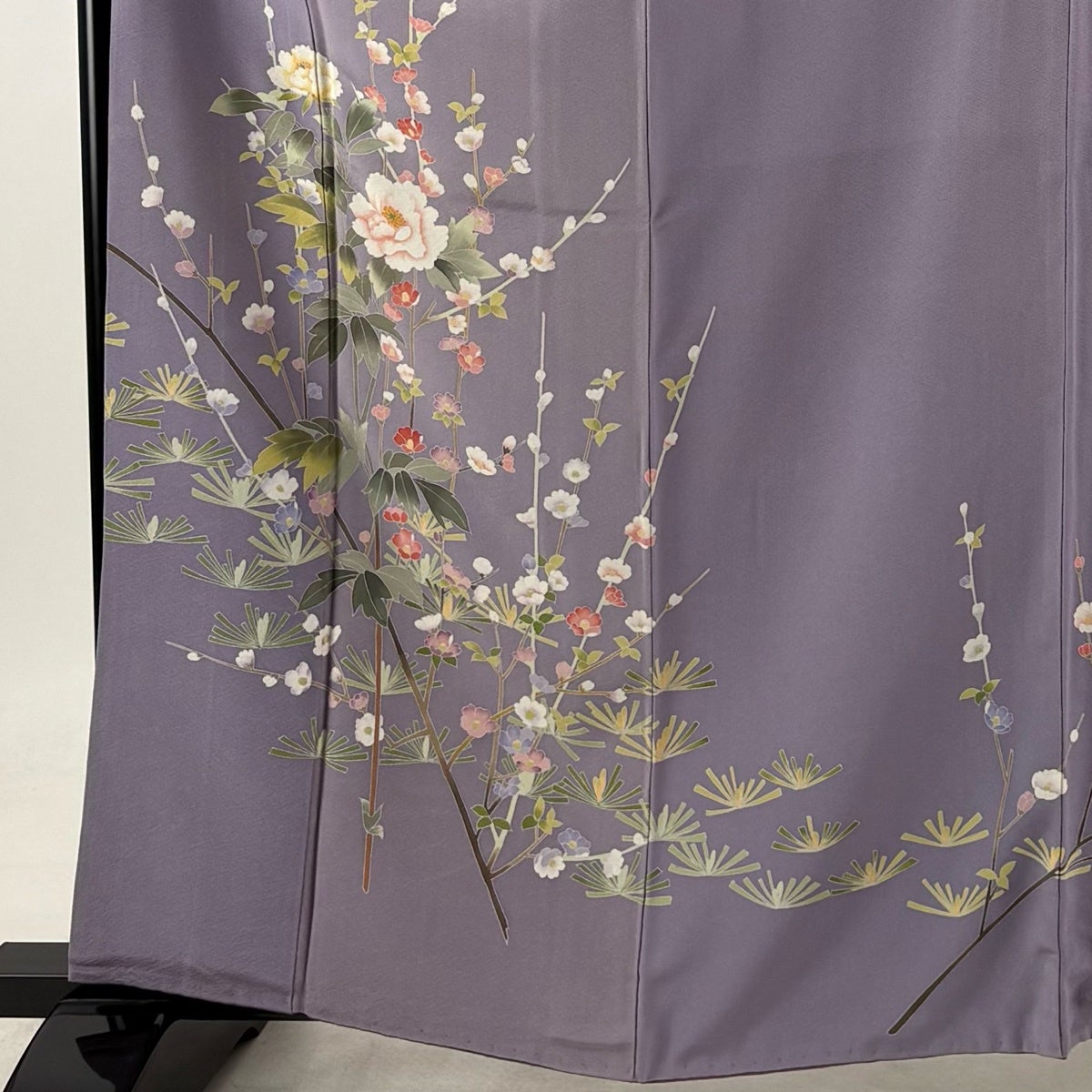 訪問着 身丈162cm 裄丈65cm M 袷 落款あり 牡丹 若松 薄紫 正絹 秀品