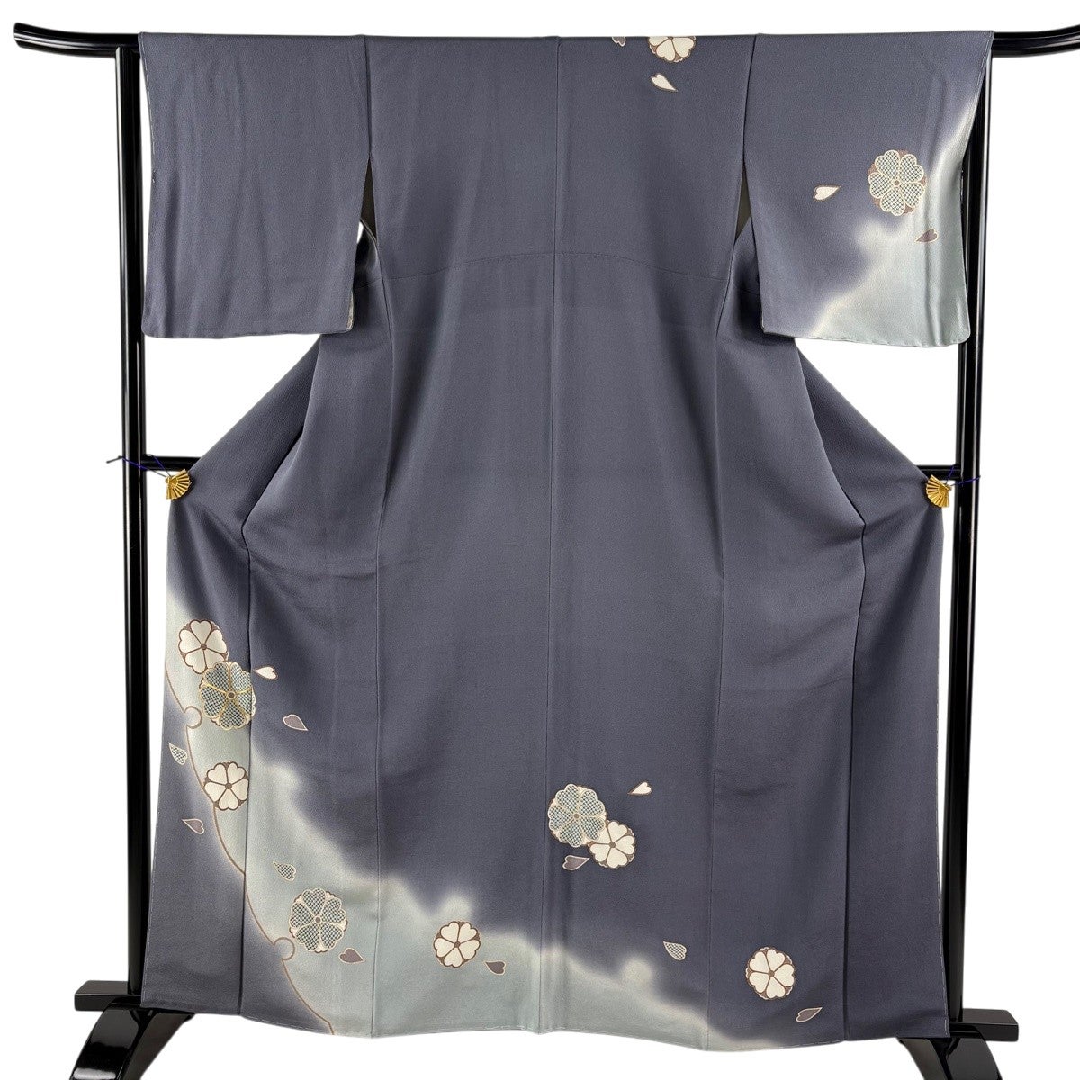 美品】 訪問着 身丈163cm 裄丈65cm M 袷 桜 花びら 金糸 金彩 灰色