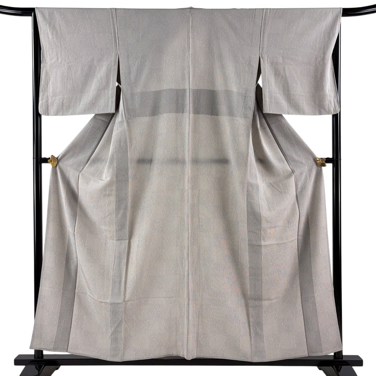 美品】 小紋 身丈155.5cm 裄丈66cm M 単衣 変わり市松 灰色 正絹 秀品