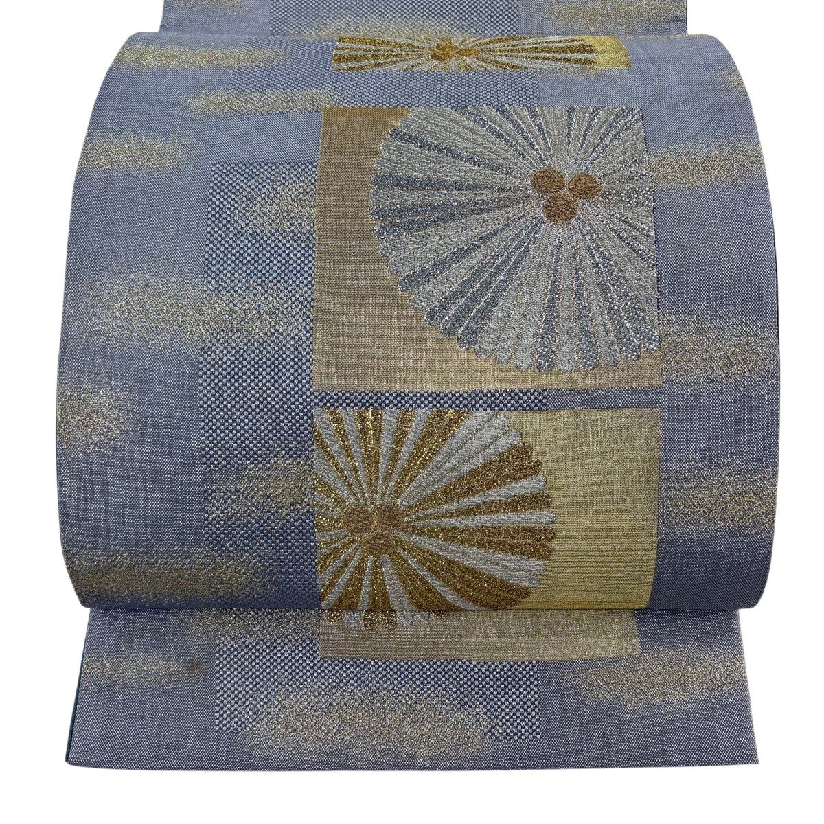 美品】 名古屋帯 優品 草花 霞 銀糸 薄紫 正絹｜中古・古着
