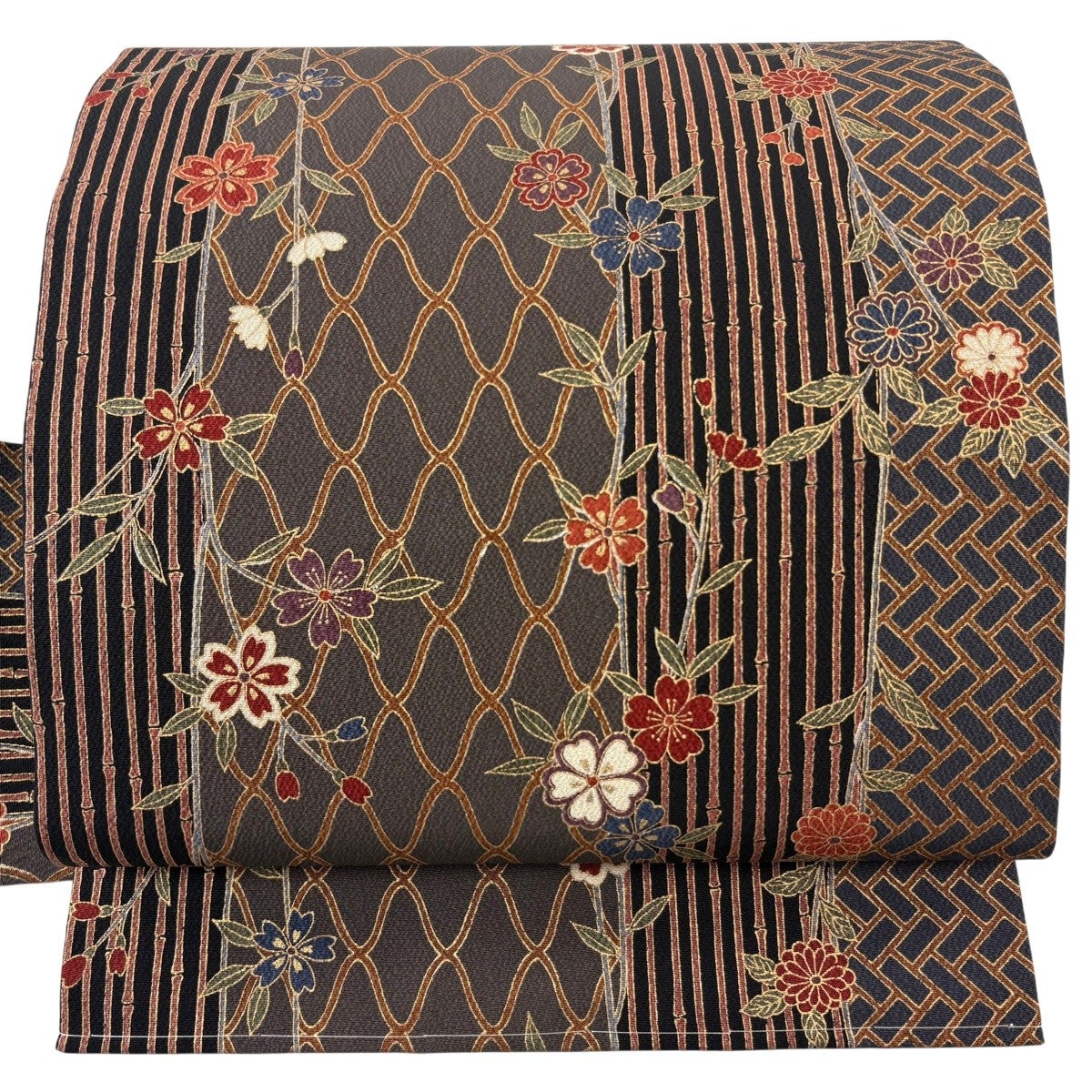 名古屋帯 名品 斉藤三才 落款あり 鳥 銀糸 金彩 灰色 正絹｜中古・古着