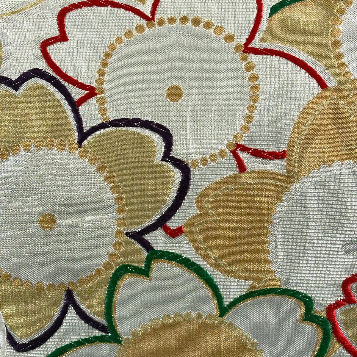 袋帯　万寿菊　金　銀　赤 アンティーク　ゴールド　シルバー 袋帯 秀品 桜 金銀糸 箔 金色 六通 正絹｜中古・古着・リサイクル着物
