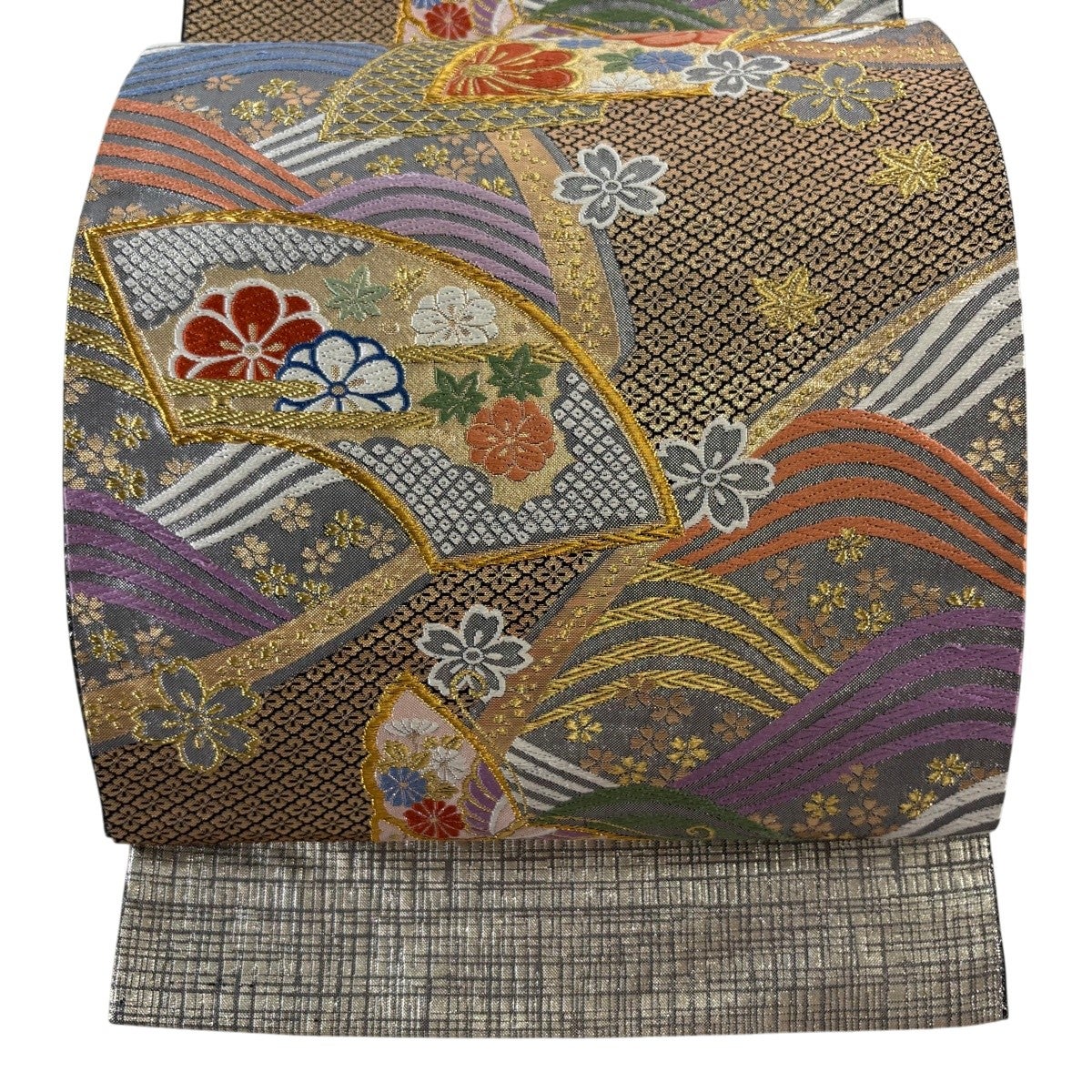 601my4◇川島織物 花唐草文 六通 袋帯◇美品 袋帯 秀品 川島織物 落款 花唐草 箔 ベージュ 六通 正絹 【中古】 袋帯