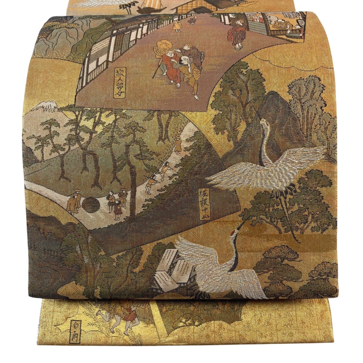 40%OFF 【美品】 袋帯 逸品 風景 箔 銀色 お太鼓柄 正絹 K30｜中古
