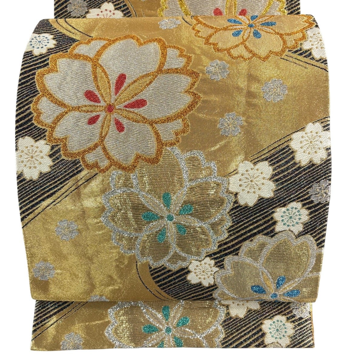 袋帯 秀品 桜 金糸 箔 金色 六通 正絹｜中古・古着・リサイクル着物