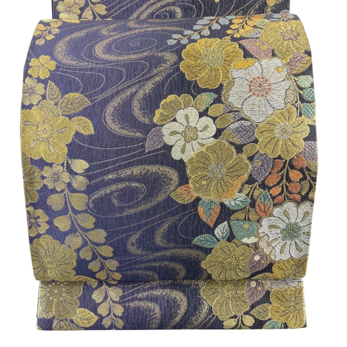 美品】 袋帯 秀品 花 亀甲 箔 金色 六通 化繊｜中古・古着・リサイクル