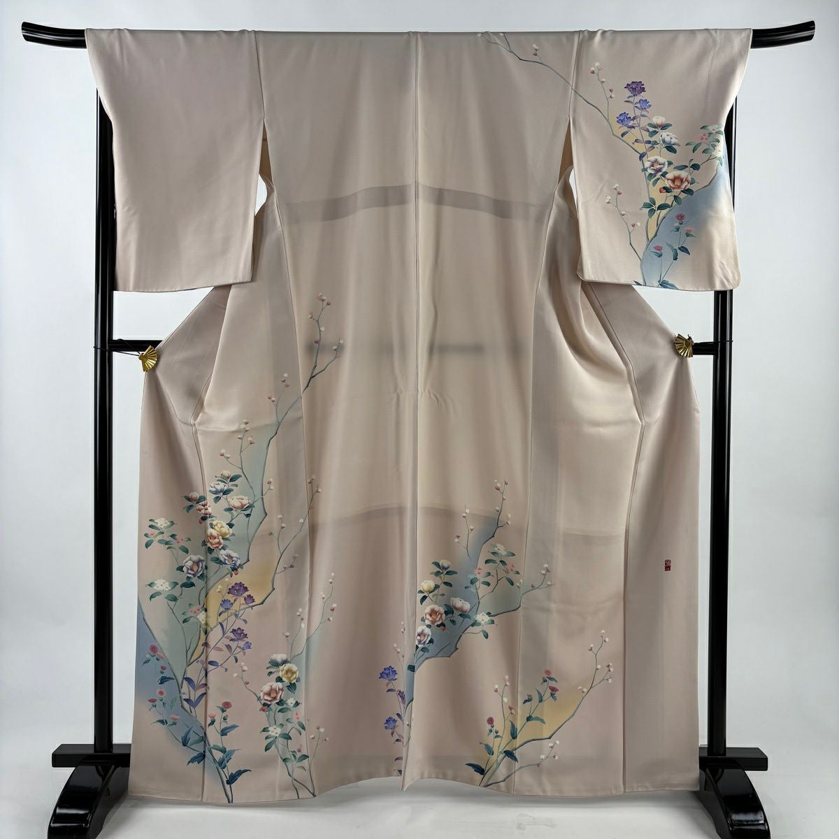 50%OFF 訪問着 身丈164cm 裄丈66.5cm M 袷 枝花 蝶 金彩 ぼかし 薄