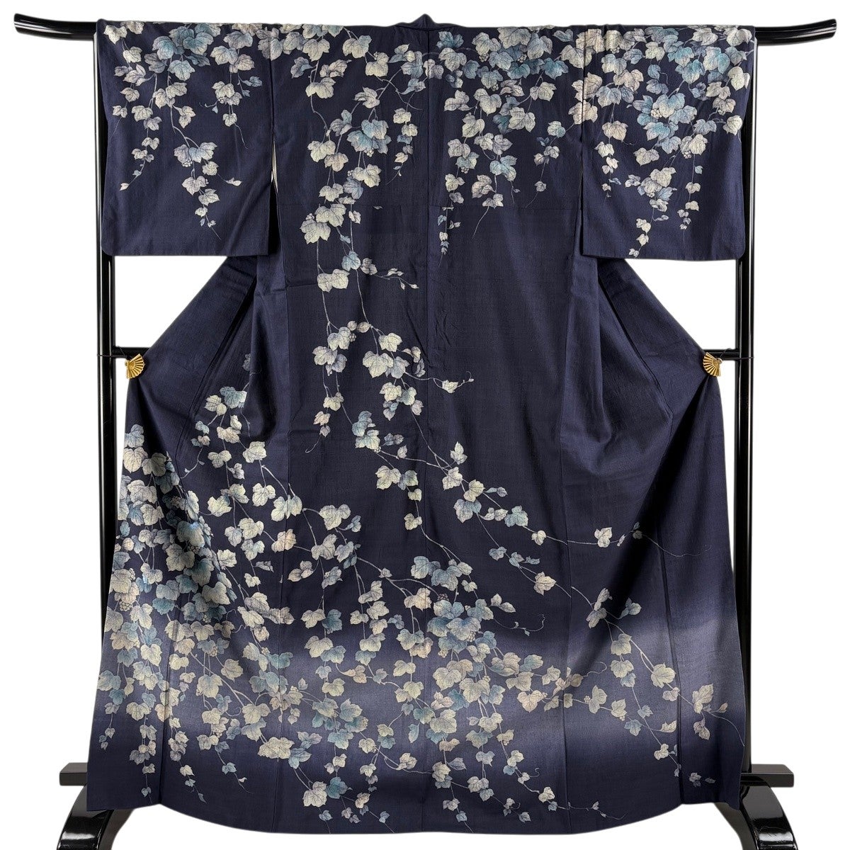 訪問着 身丈162cm 裄丈64.5cm M 袷 紬地 葉 刺繍 焦茶色 正絹 名品
