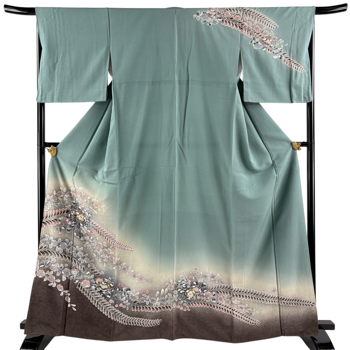 訪問着 身丈163cm 裄丈67cm M 単衣 ますいわ屋 短冊 草花 刺繍 金彩