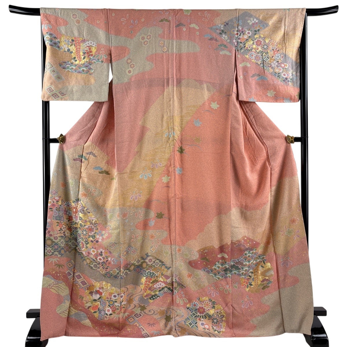 美品】 訪問着 身丈164.5cm 裄丈65cm M 袷 草花 霞 金彩 ぼかし