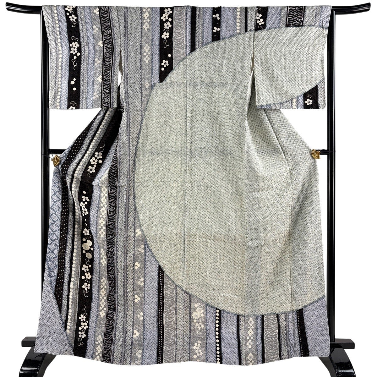 美品】 訪問着 身丈165cm 裄丈65cm M 袷 梅 幾何学 青灰色 正絹 名品