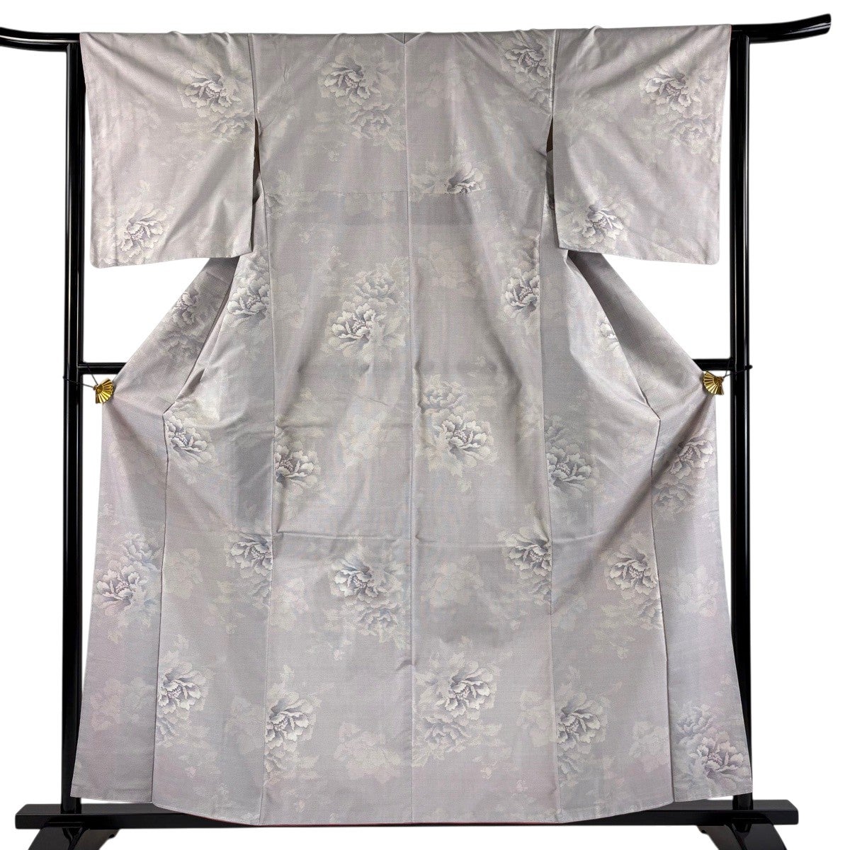 美品】 紬 身丈160cm 裄丈64cm M 袷 牡丹 薄紫 正絹 秀品｜中古・古着