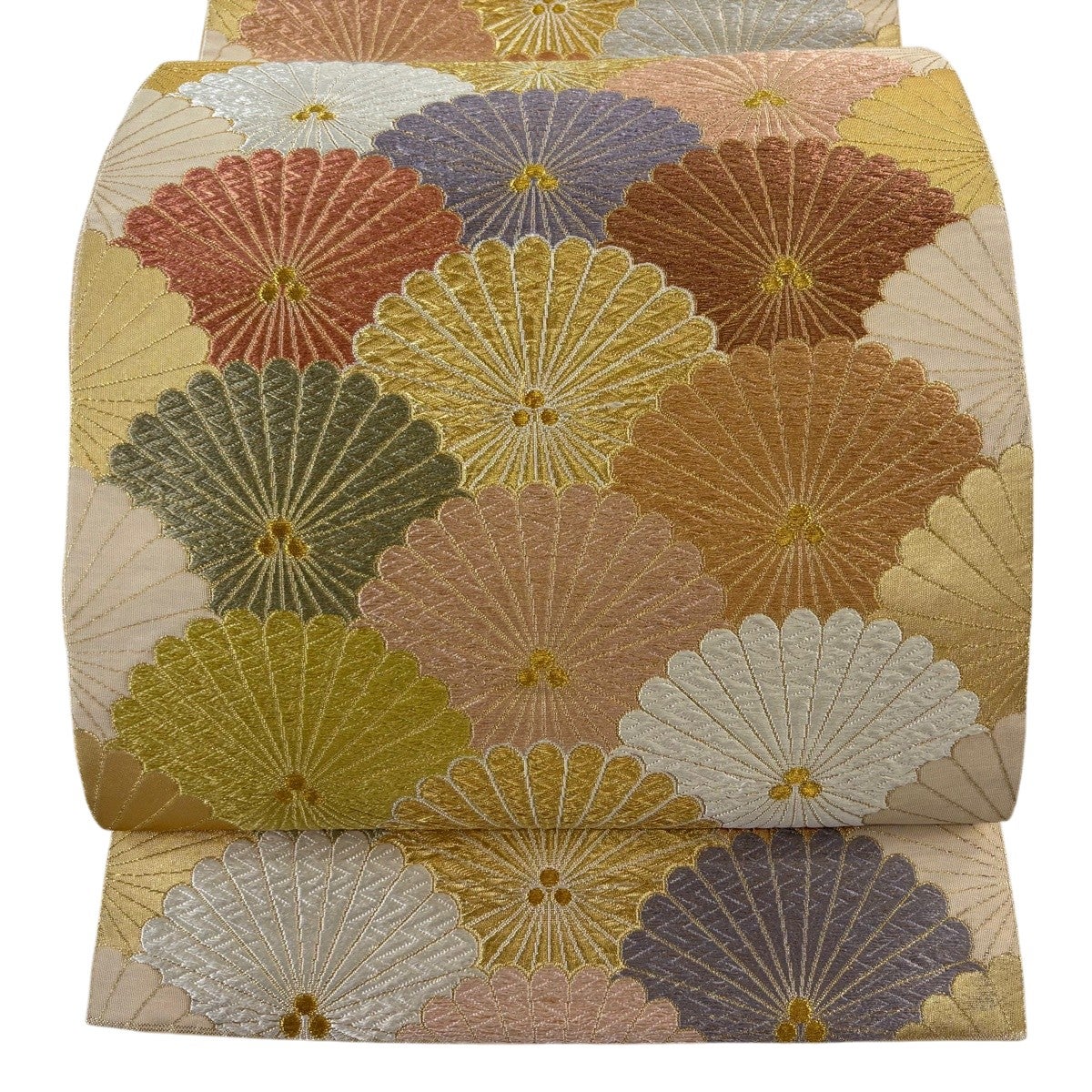 袋帯 名品 菊 金糸 刺繍 ベージュ 六通 正絹｜中古・古着・リサイクル
