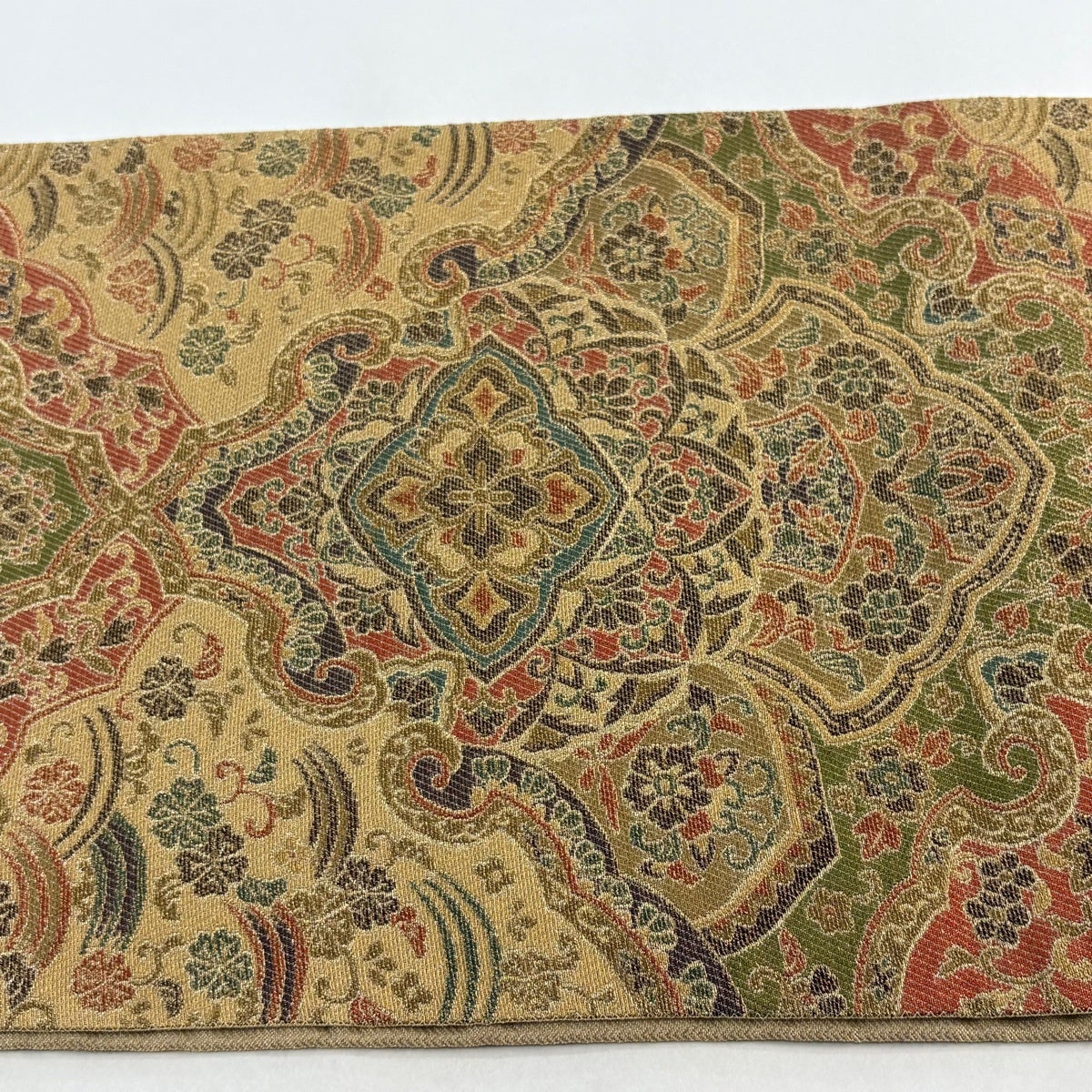 美品】 袋帯 名品 華文 花唐草 金糸 ベージュ 六通 正絹｜中古・古着