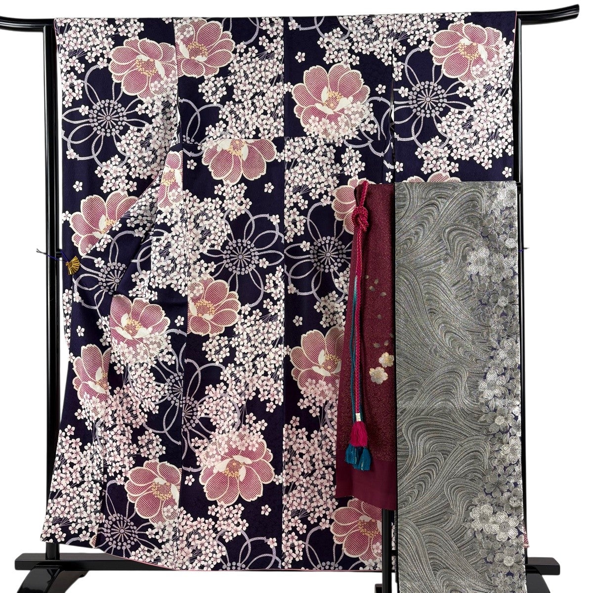 美品】 振袖 身丈159cm 裄丈65cm M 袷 袋帯フルセット やまと 草花