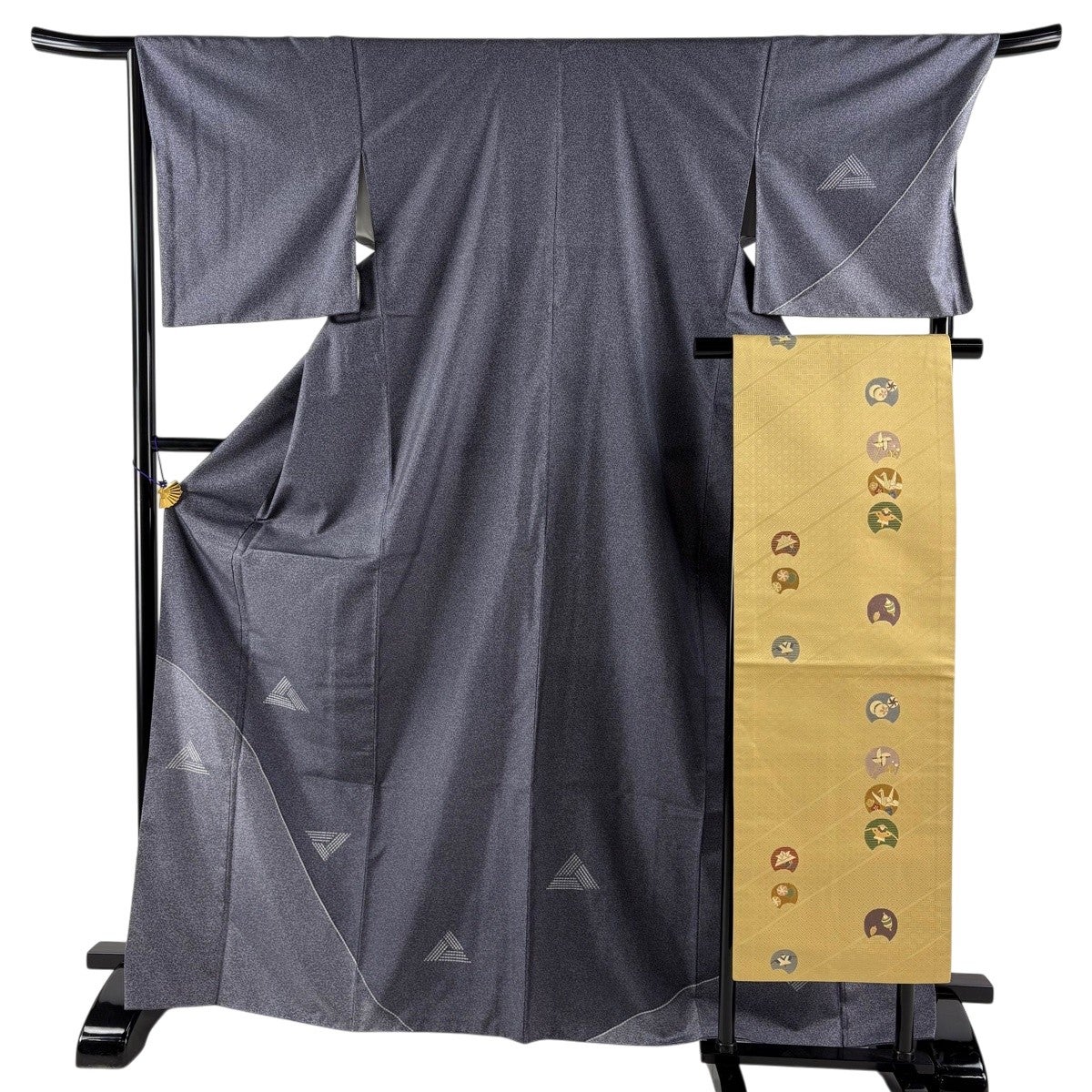 美品】 紬 身丈161cm 裄丈67.5cm L 袷 名古屋帯セット 燕 矢絣 茶色