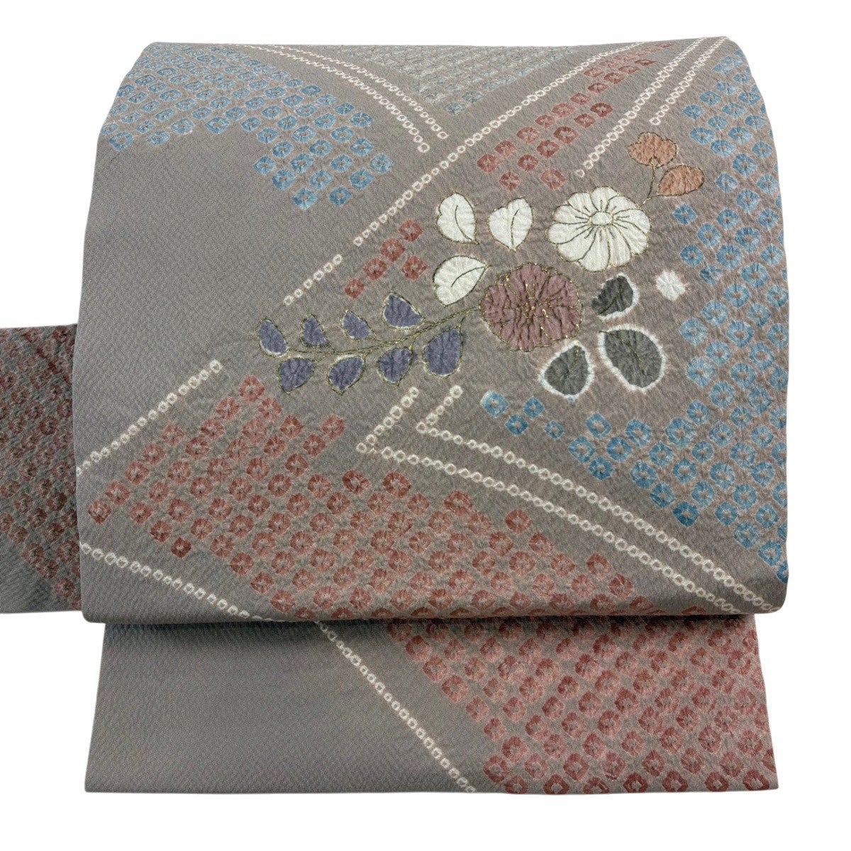 名古屋帯 秀品 辻が花柄 疋田 絞り 金彩 灰紫 正絹｜中古・古着
