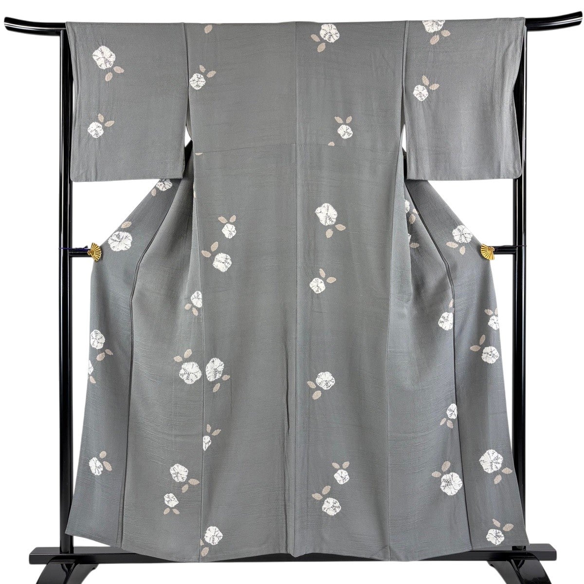 【美品】 小紋 身丈155cm 裄丈63cm 正絹 名品 【中古】 美品】 小紋 身丈155cm 裄丈63.5cm S 袷 草花 金彩 灰紫 正絹 秀品