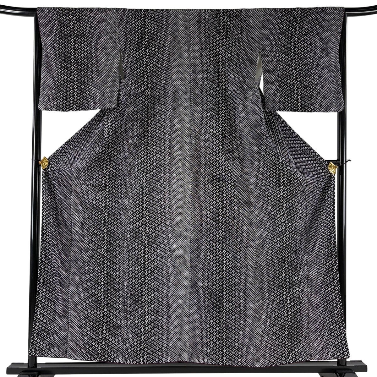 美品】 小紋 身丈164cm 裄丈64.5cm M 袷 落款あり 霞 幾何学模様 黒灰