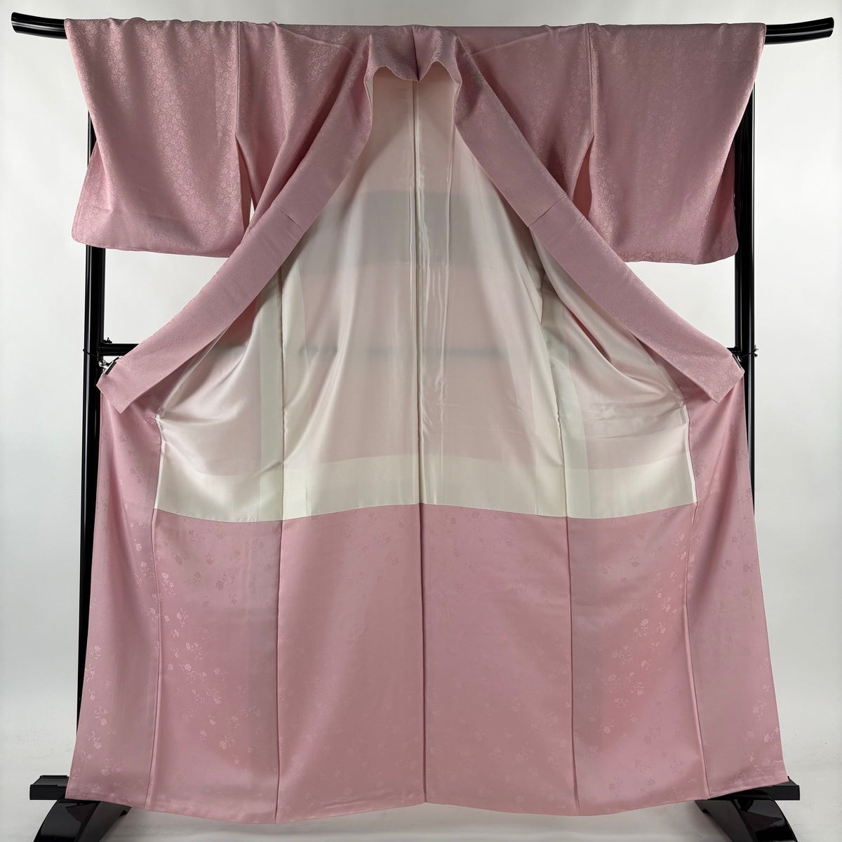 美品】 色無地 身丈163.5cm 裄丈70cm L 袷 地紋 ピンク 正絹 秀品
