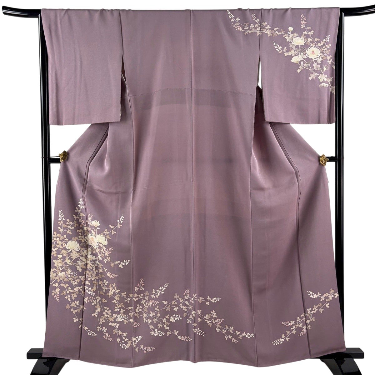 訪問着 身丈162cm 裄丈65cm M 袷 菊 萩 ぼかし 灰紫 正絹 秀品｜中古