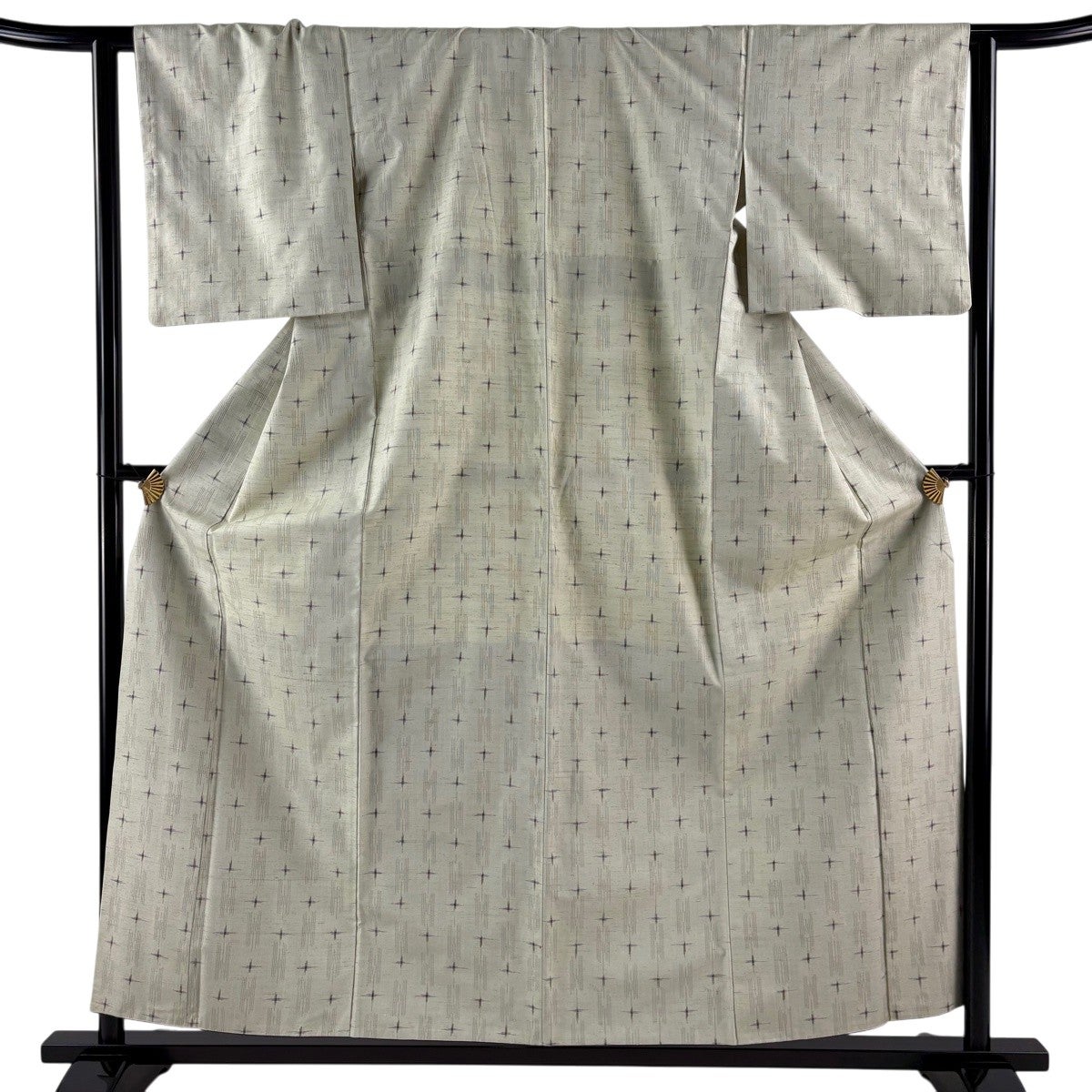 美品】 紬 身丈158cm 裄丈63cm S 袷 十字絣 灰緑 正絹 秀品｜中古