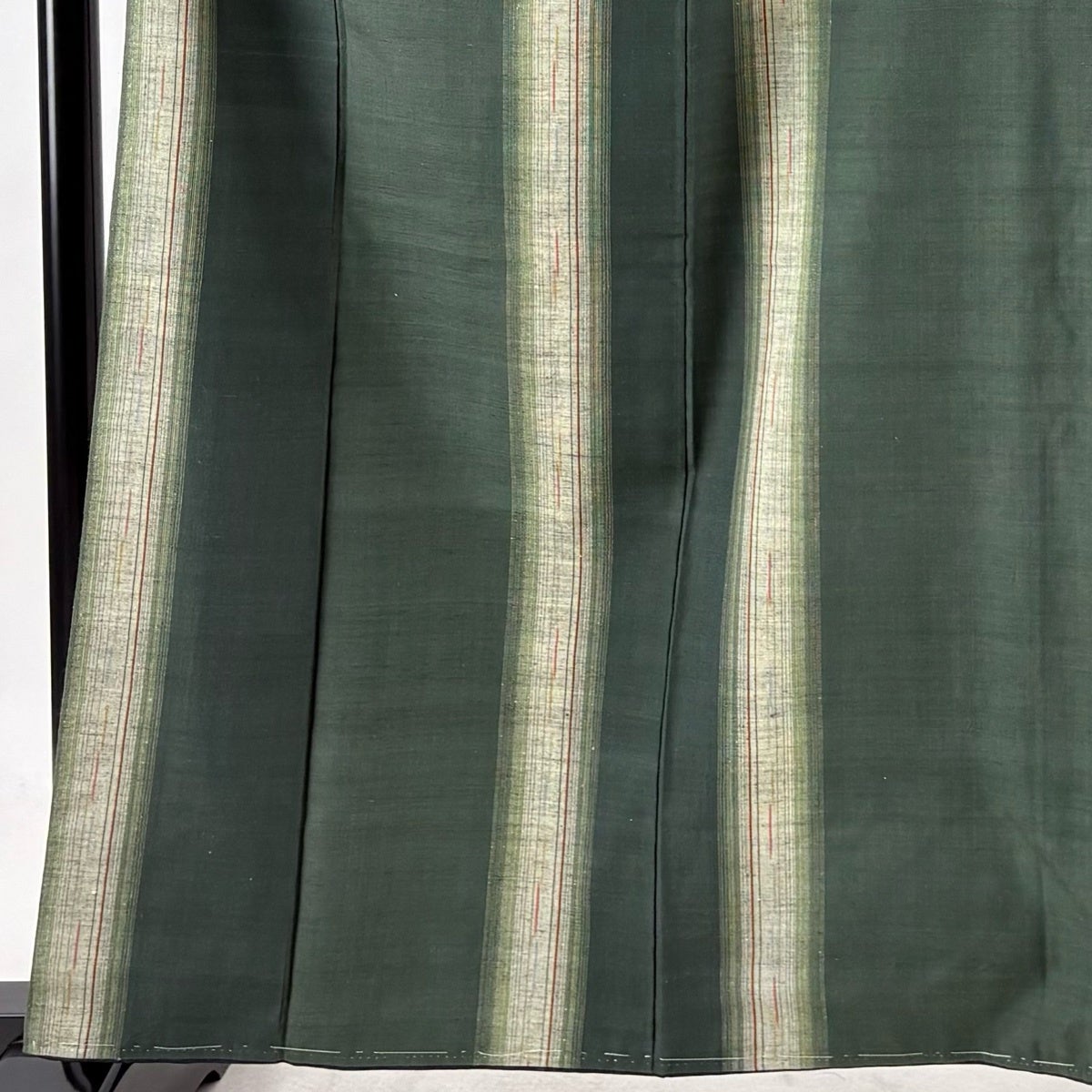 紬 身丈162cm 裄丈65cm M 袷 縦縞 深緑 正絹 秀品｜中古・古着
