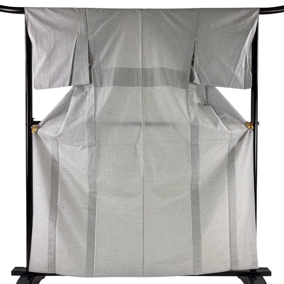 紬 身丈161.5cm 裄丈66cm M 単衣 縦縞 灰色 正絹 名品｜中古・古着