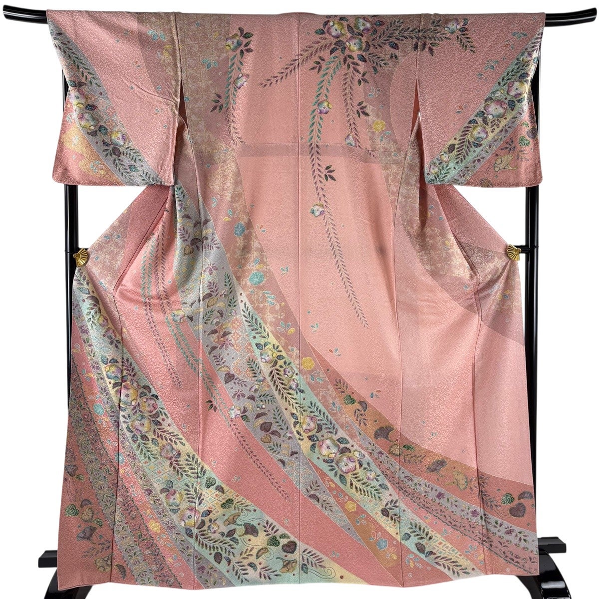 美品】 訪問着 身丈166.5cm 裄丈68.5cm L 袷 辻が花柄 地紋 金彩