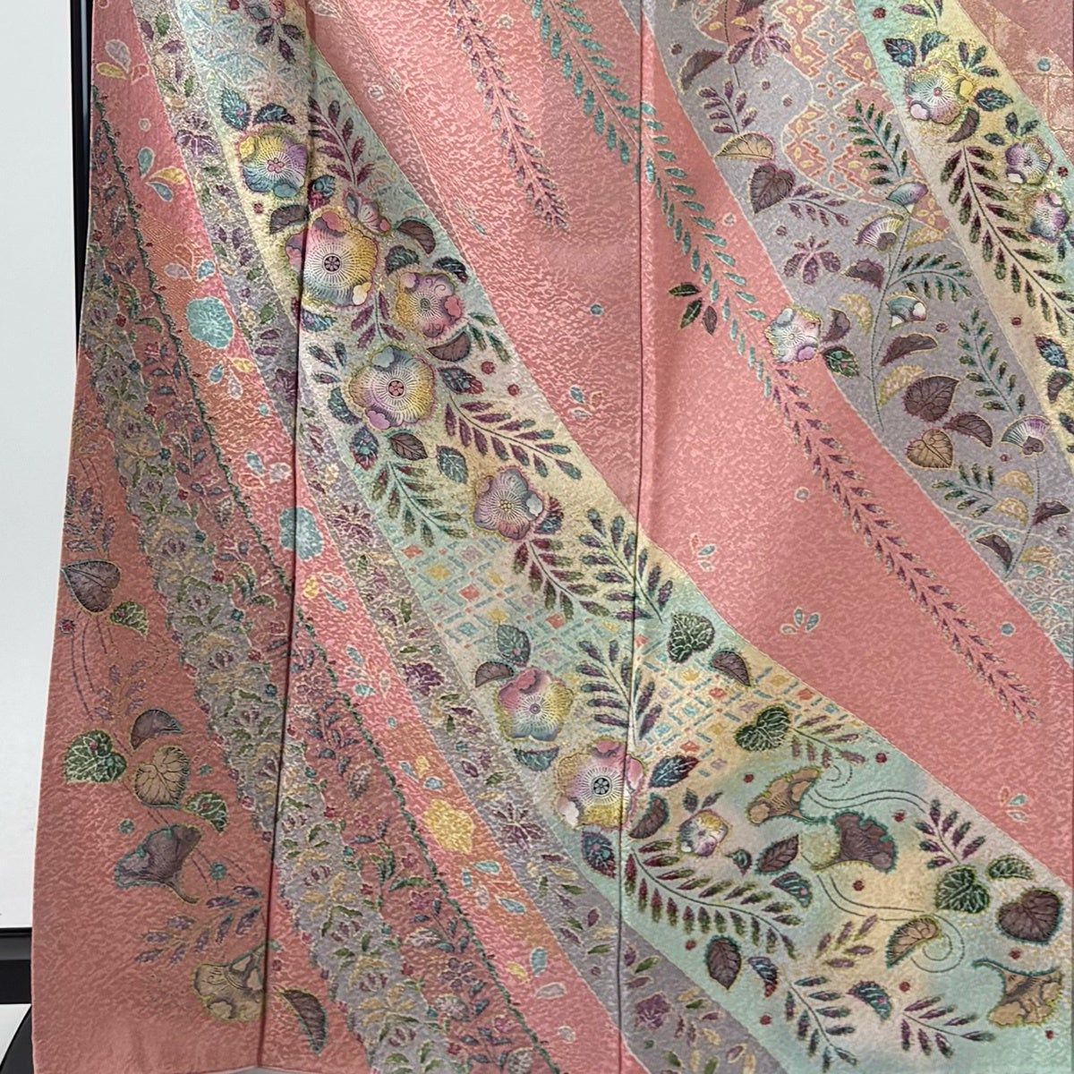 美品】 訪問着 身丈166.5cm 裄丈68.5cm L 袷 辻が花柄 地紋 金彩