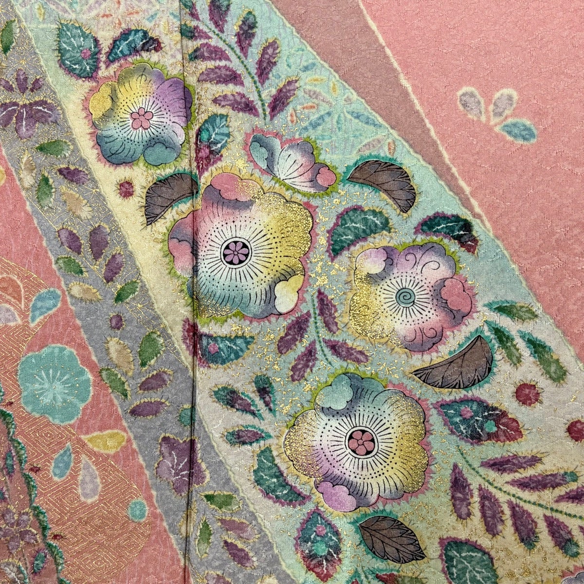 美品】 訪問着 身丈166.5cm 裄丈68.5cm L 袷 辻が花柄 地紋 金彩