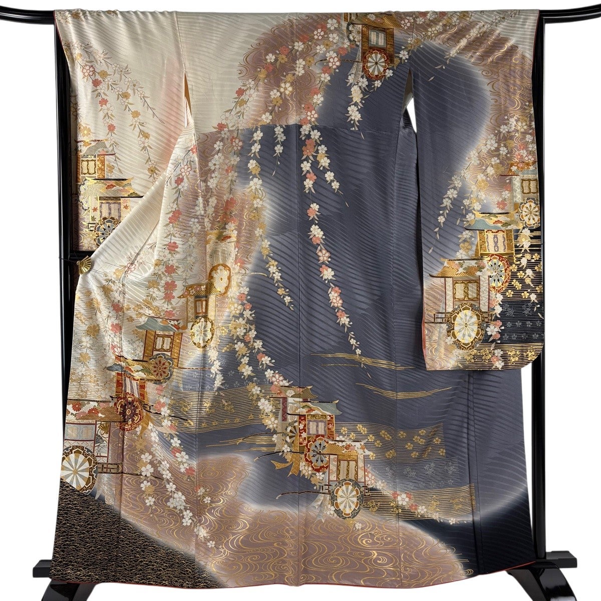 振袖 身丈162.5cm 裄丈65cm M 袷 鳳凰 桜 金糸 金彩 茜色 正絹 名品