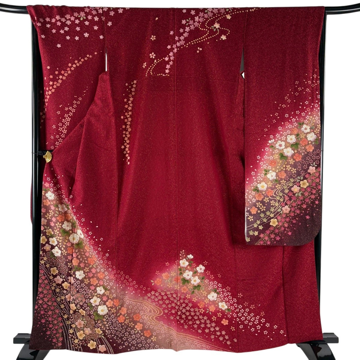 美品】 振袖 身丈163cm 裄丈68cm L 袷 やまと 辻が花 桜 金通し 金彩